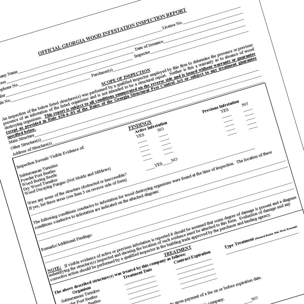 A graphic of the official Georgia wood infestation inspection report form